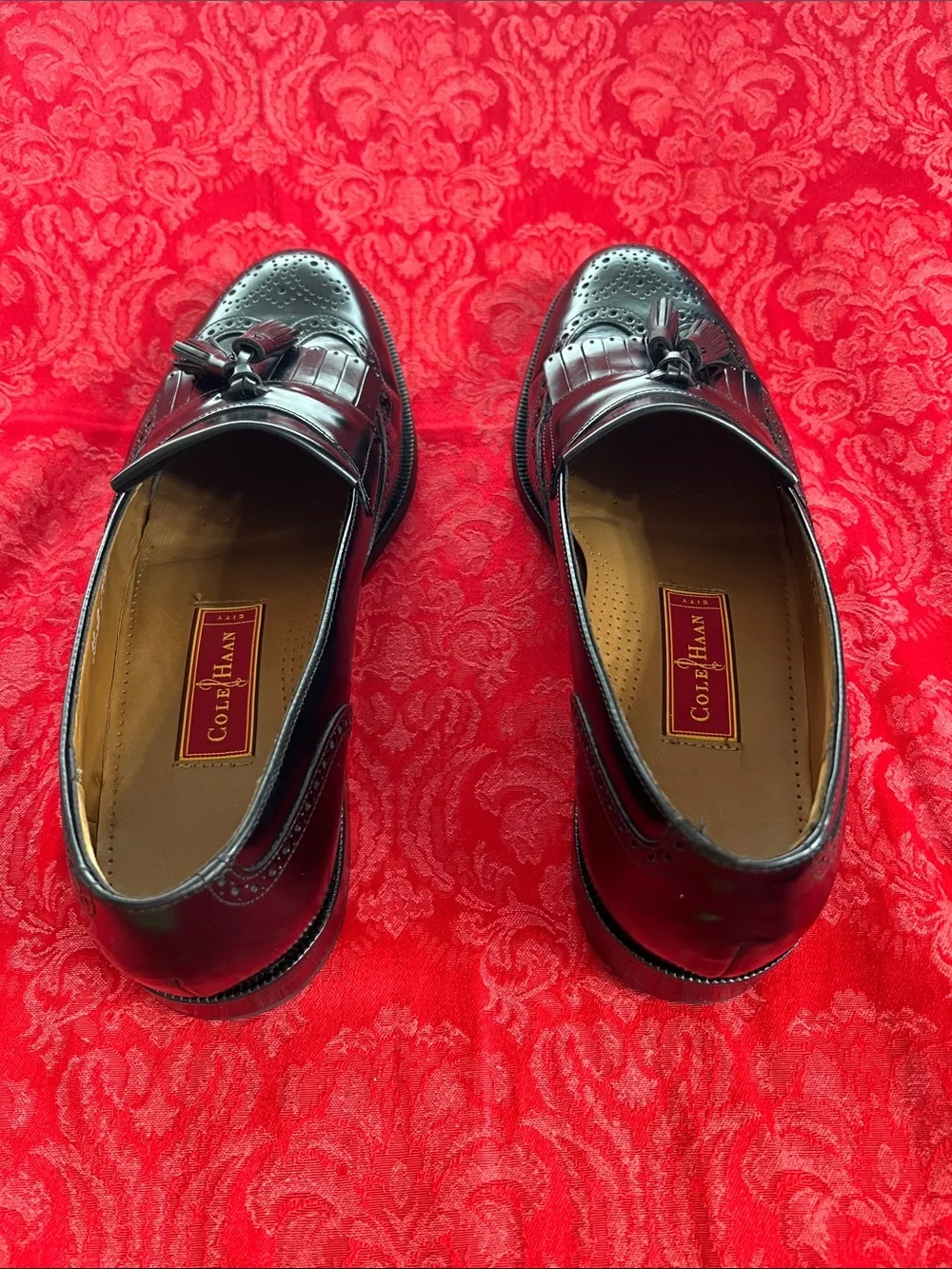 Cole Haan Black Leather Tassel Kiltie Loafers Men's 12D Wingtip Slip-On Dress Sh